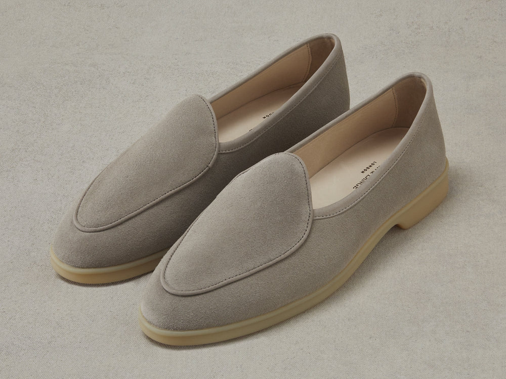 Stride Loafers in Sandy Grey Suede with Natural Sole