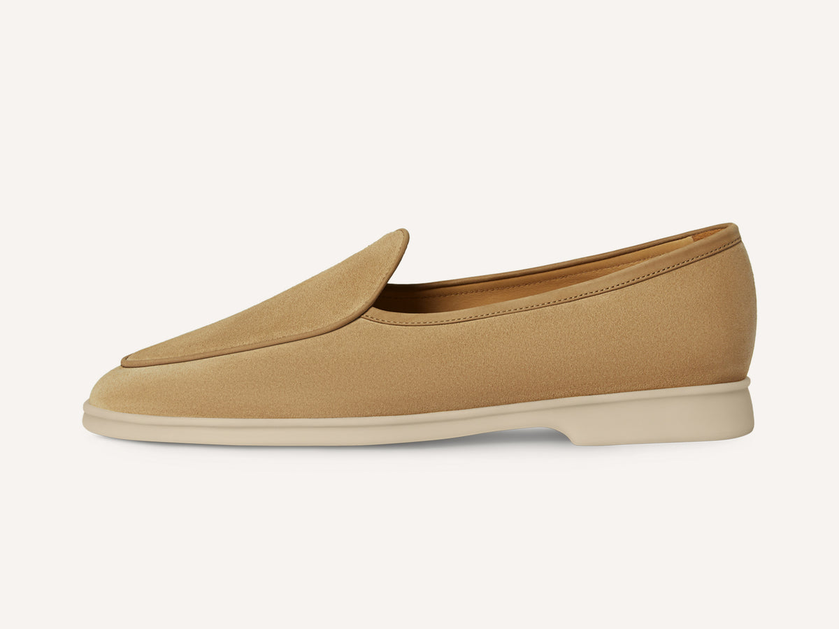 Stride Loafers in Caramel Glove Suede with Natural Sole