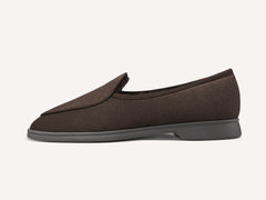 Stride Loafers in Dark Brown Glove Suede with Shearling Lining Dark Sole