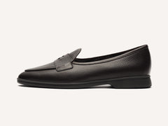 Stride Penny Loafers in Dark Brown Moorland Calf with Shearling Lining