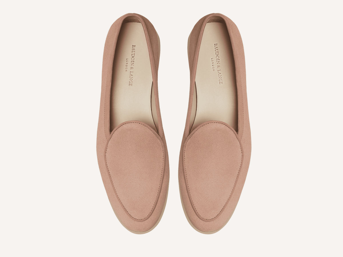 Stride Loafers in Blush Pink Glove Suede with Natural Sole