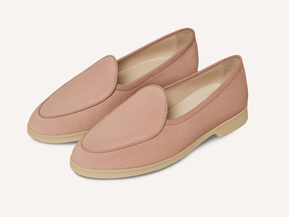 Stride Loafers in Blush Pink Glove Suede with Natural Sole