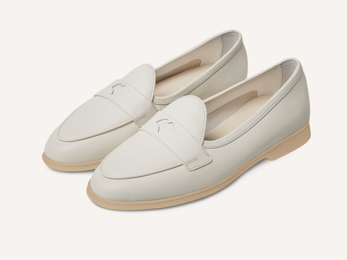 Stride Penny Loafers in Blanc Casse Moorland Calf with Natural Sole