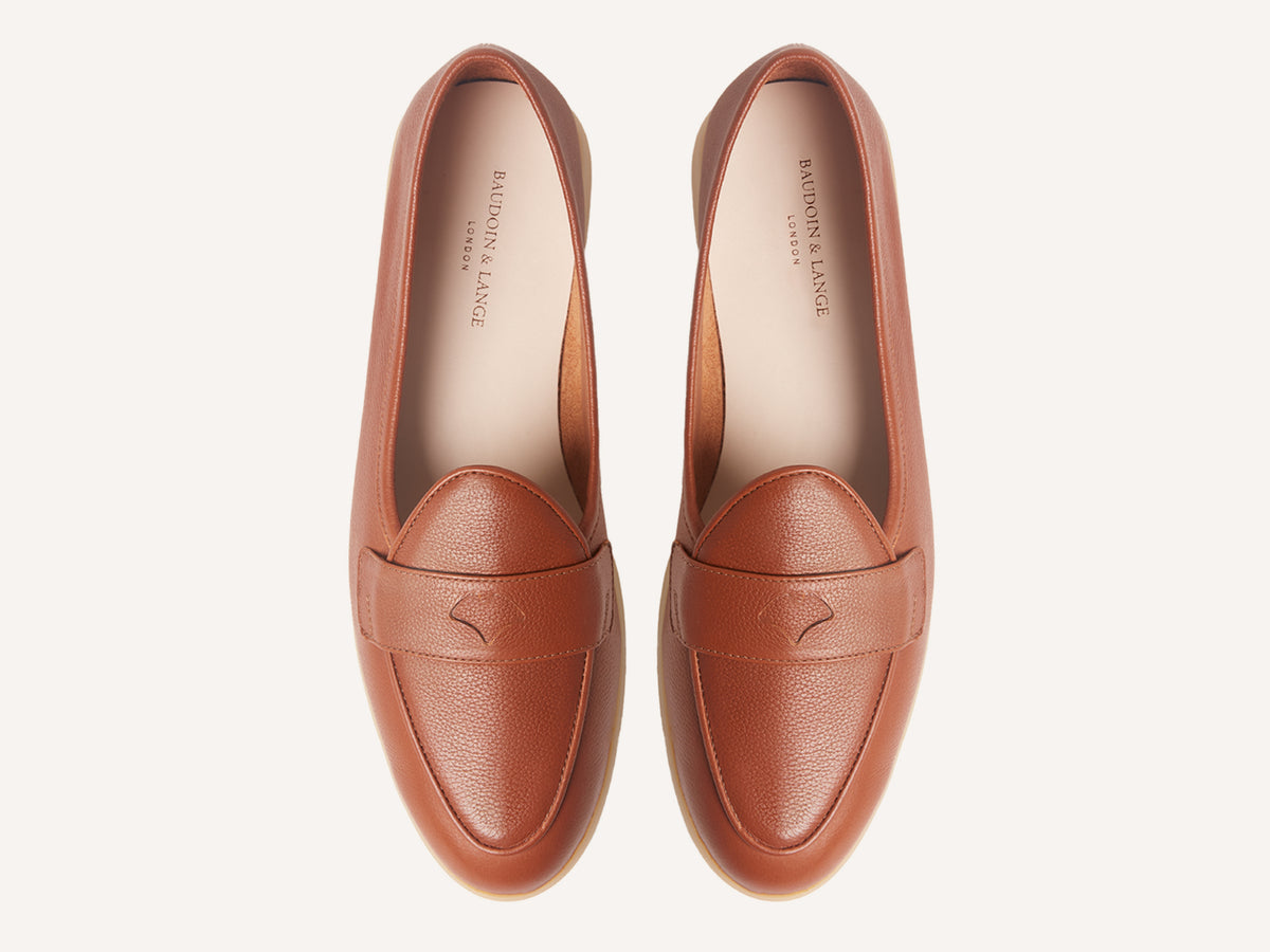 Stride Penny Loafers in Tan Moorland Calf with Natural Sole