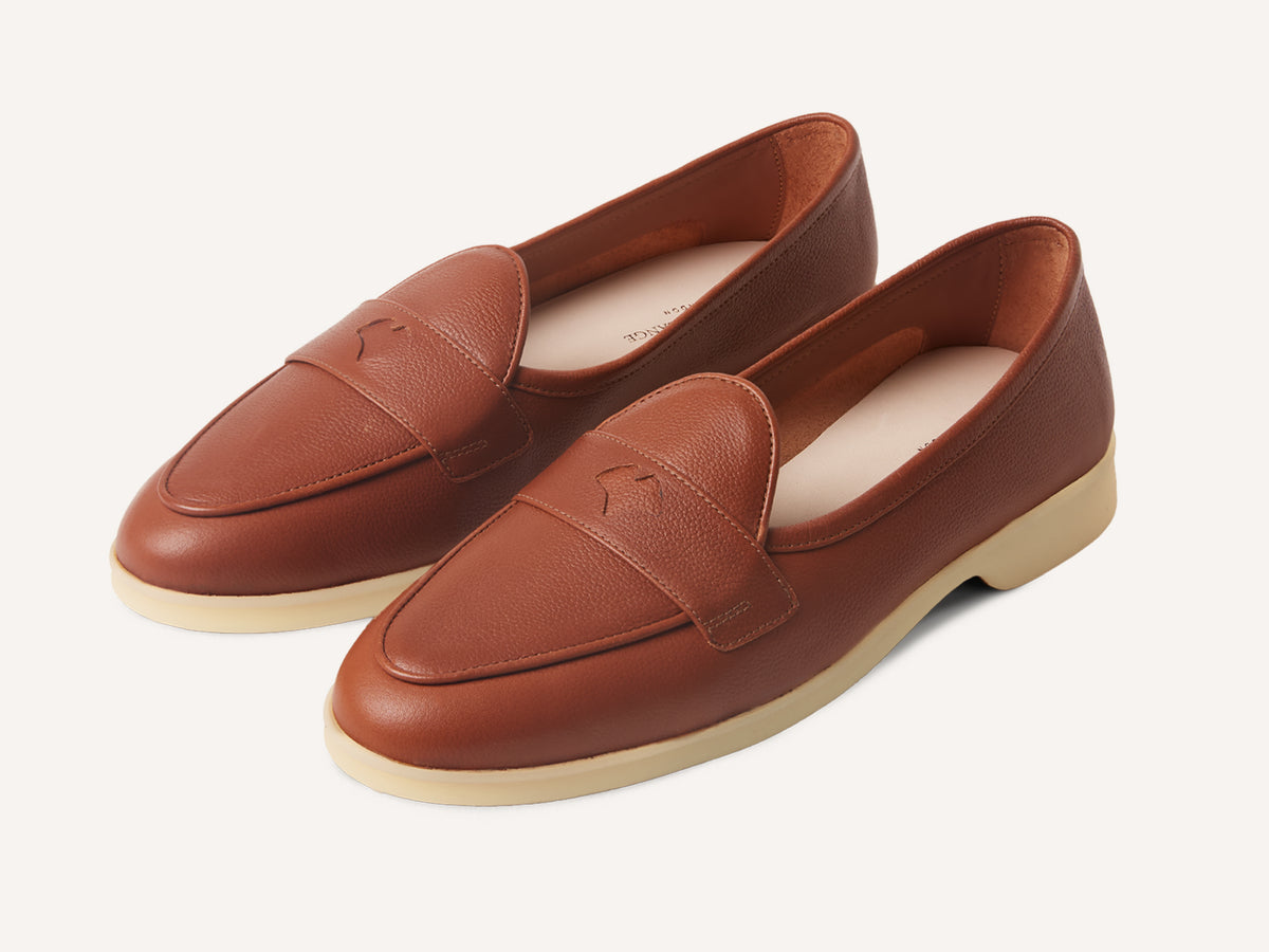 Stride Penny Loafers in Tan Moorland Calf with Natural Sole