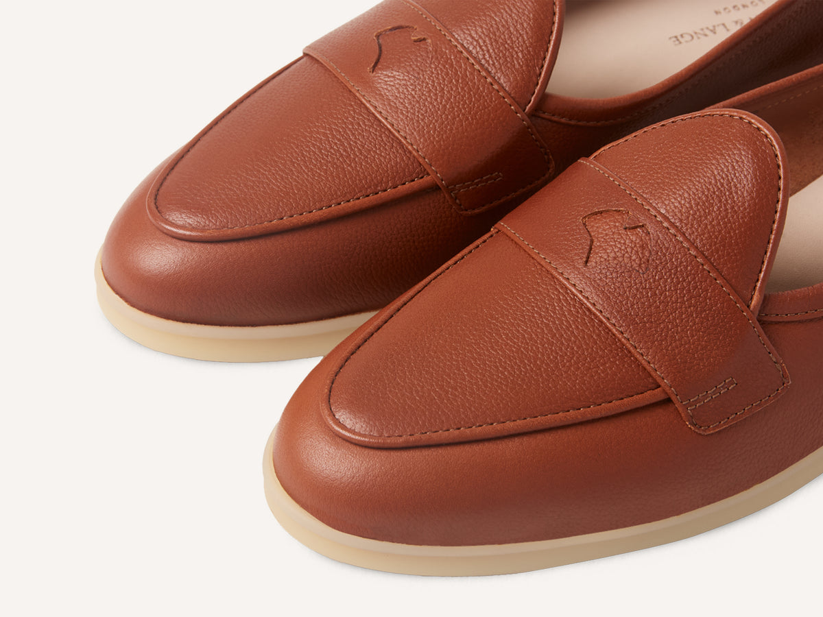 Stride Penny Loafers in Tan Moorland Calf with Natural Sole