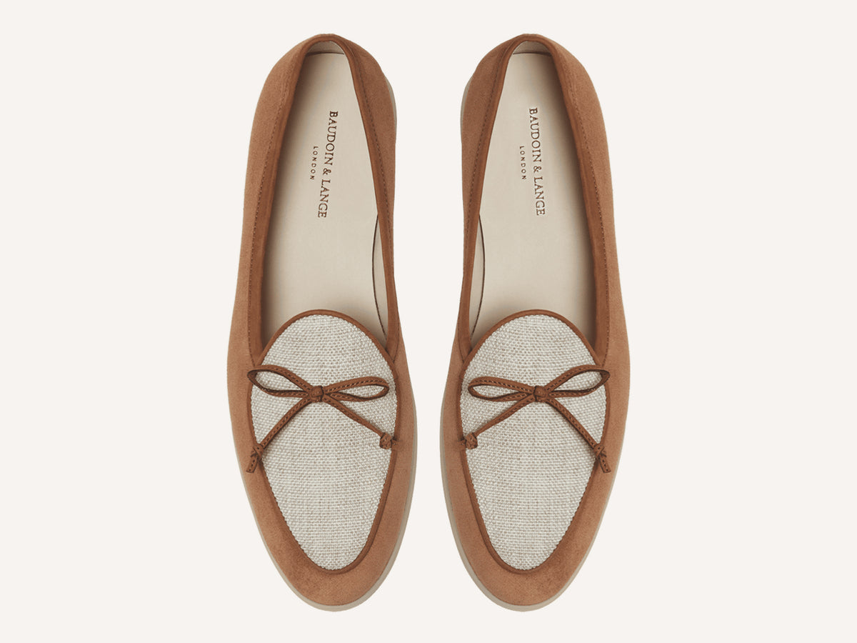 Stride String Loafers in Casaque Glove Suede and Linen Merlinen