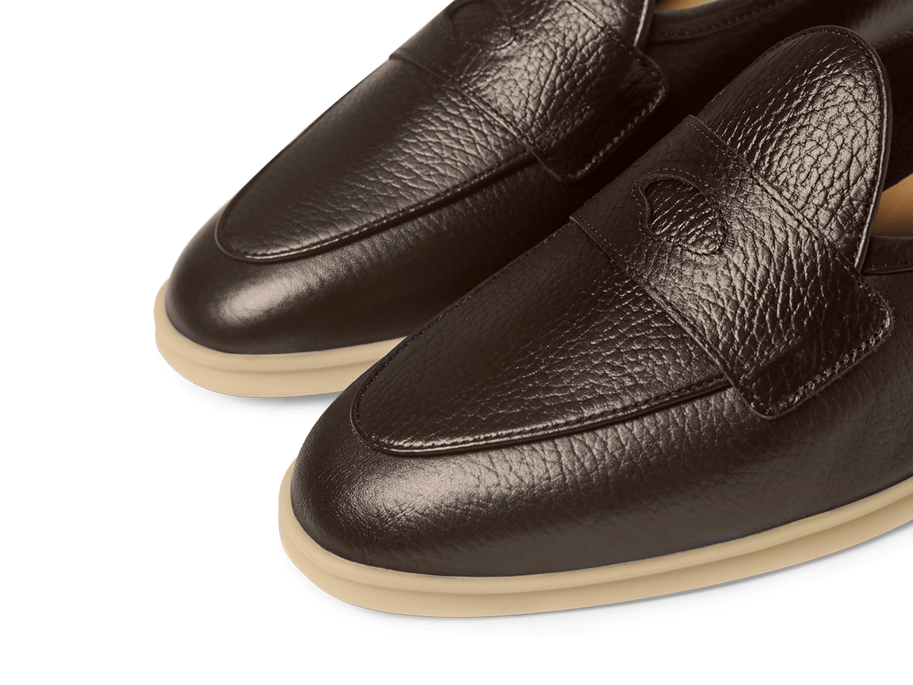 Stride Penny Loafers in Dark Brown Moorland Calf with Natural Sole