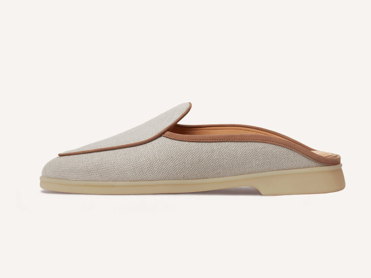 Stride Mule Loafers in Vachette Linen with Natural Sole