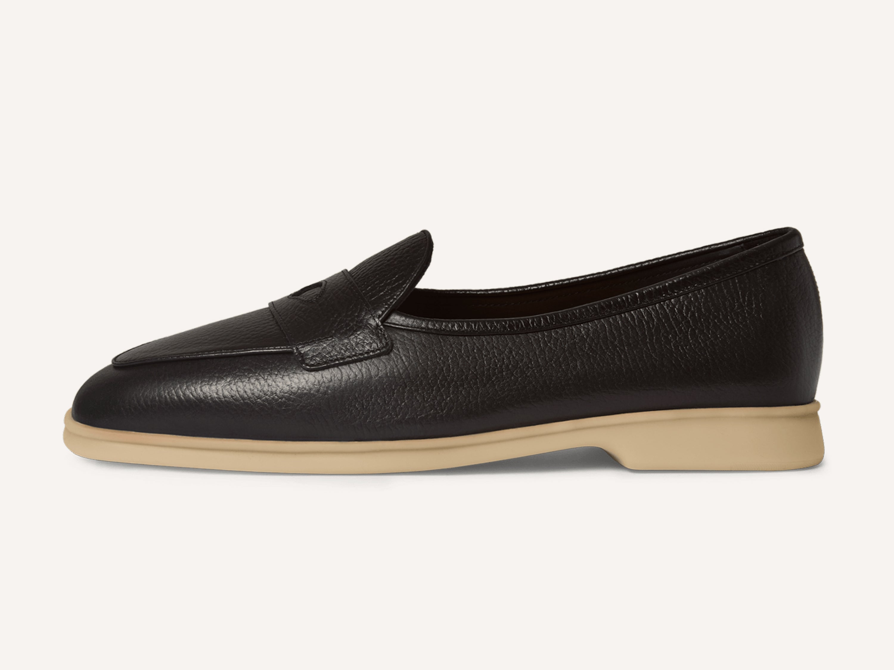 Stride Penny Loafers in Black Moorland Calf with Natural Sole