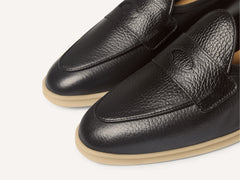 Stride Penny Loafers in Black Moorland Calf with Natural Sole