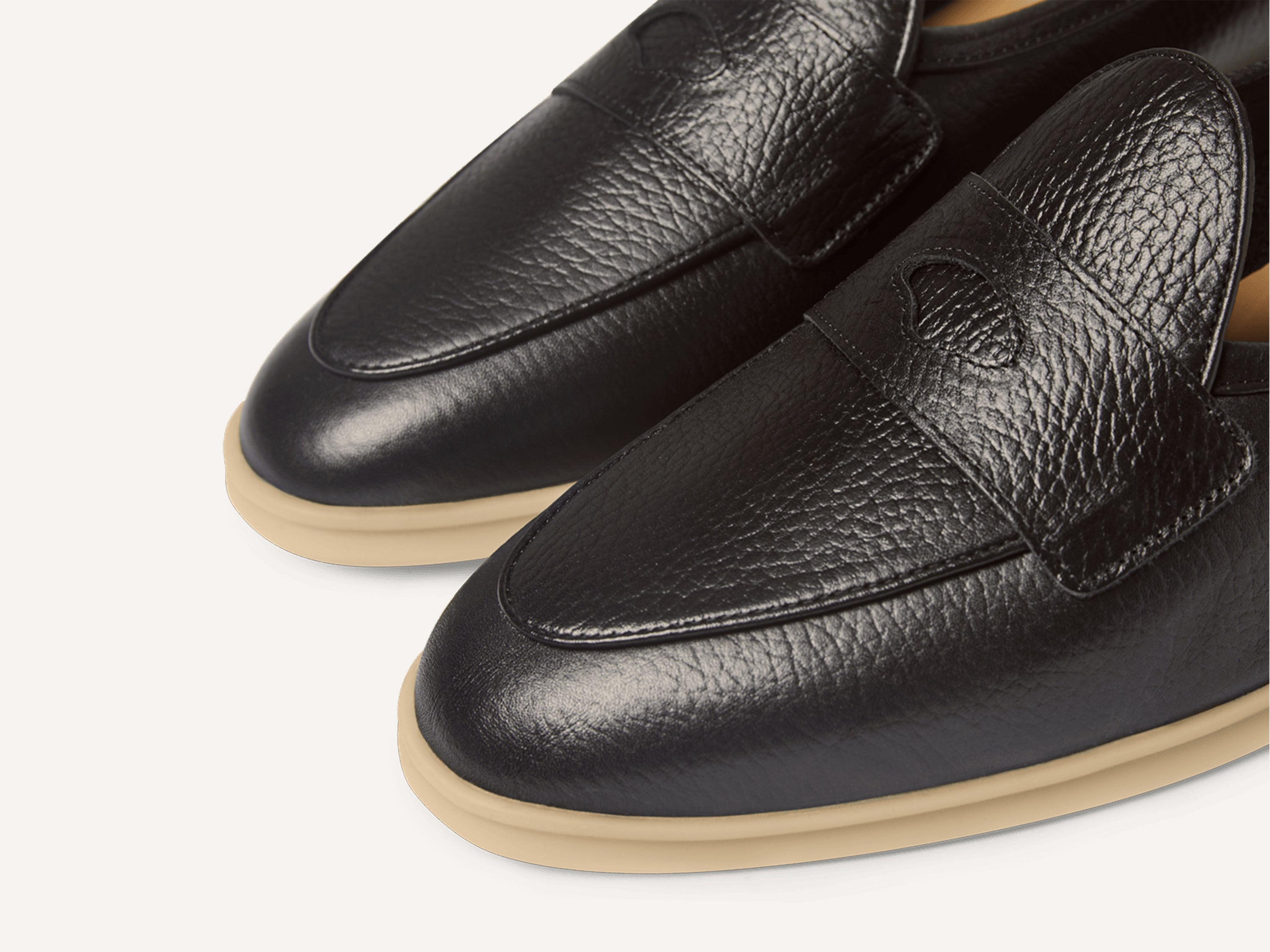 Stride Penny Loafers in Black Moorland Calf with Natural Sole