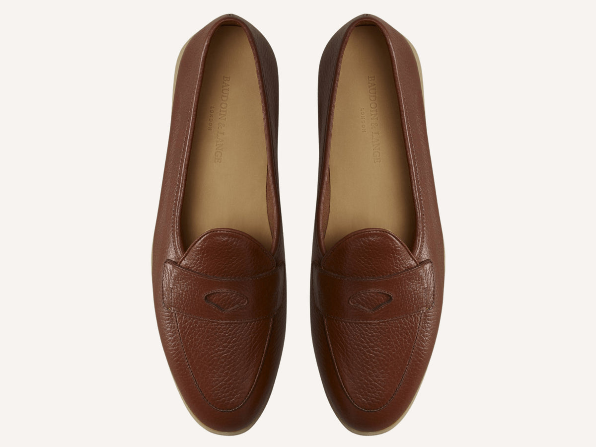 Stride Penny Loafers in Tan Moorland Calf with Natural Sole