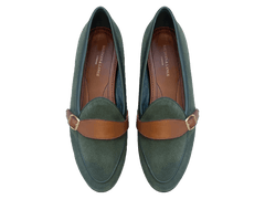 Sagan Buckle in Racing Green Luxe Suede and Tan Soft Calf