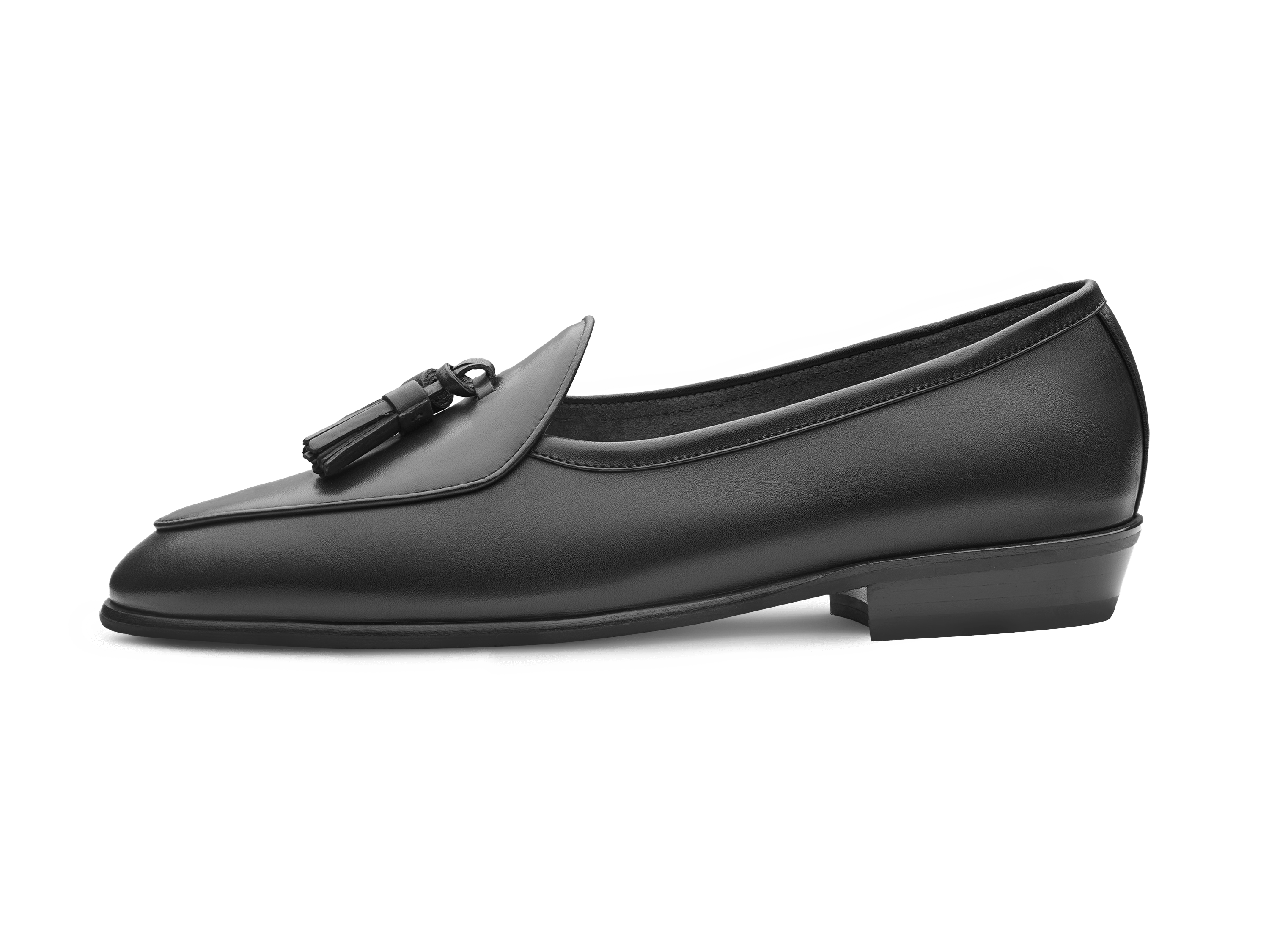 Sagan Classic Tassel Loafers in Black Drape Calf with Rubber Sole