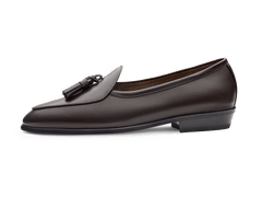 Sagan Classic Tassel Loafers in Dark Brown Drape Calf with Rubber Sole