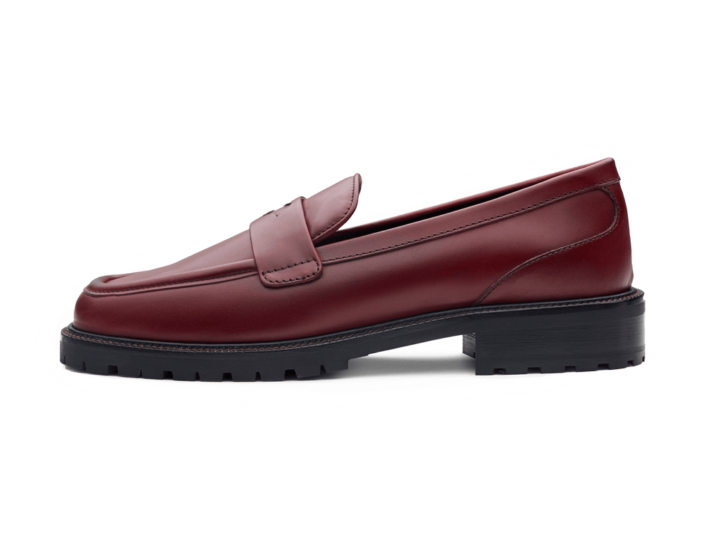 Charlotte Penny Loafers in Crimson Calf with Rubber Sole