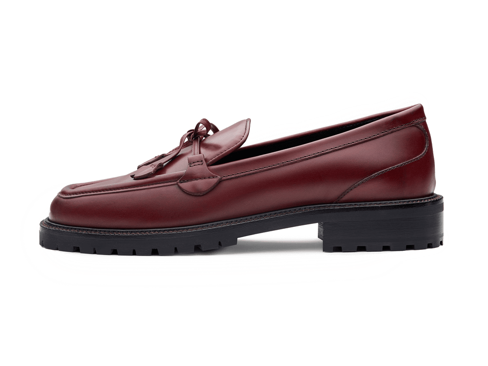 Charlotte Lace Loafers in Crimson Calf with Rubber Sole
