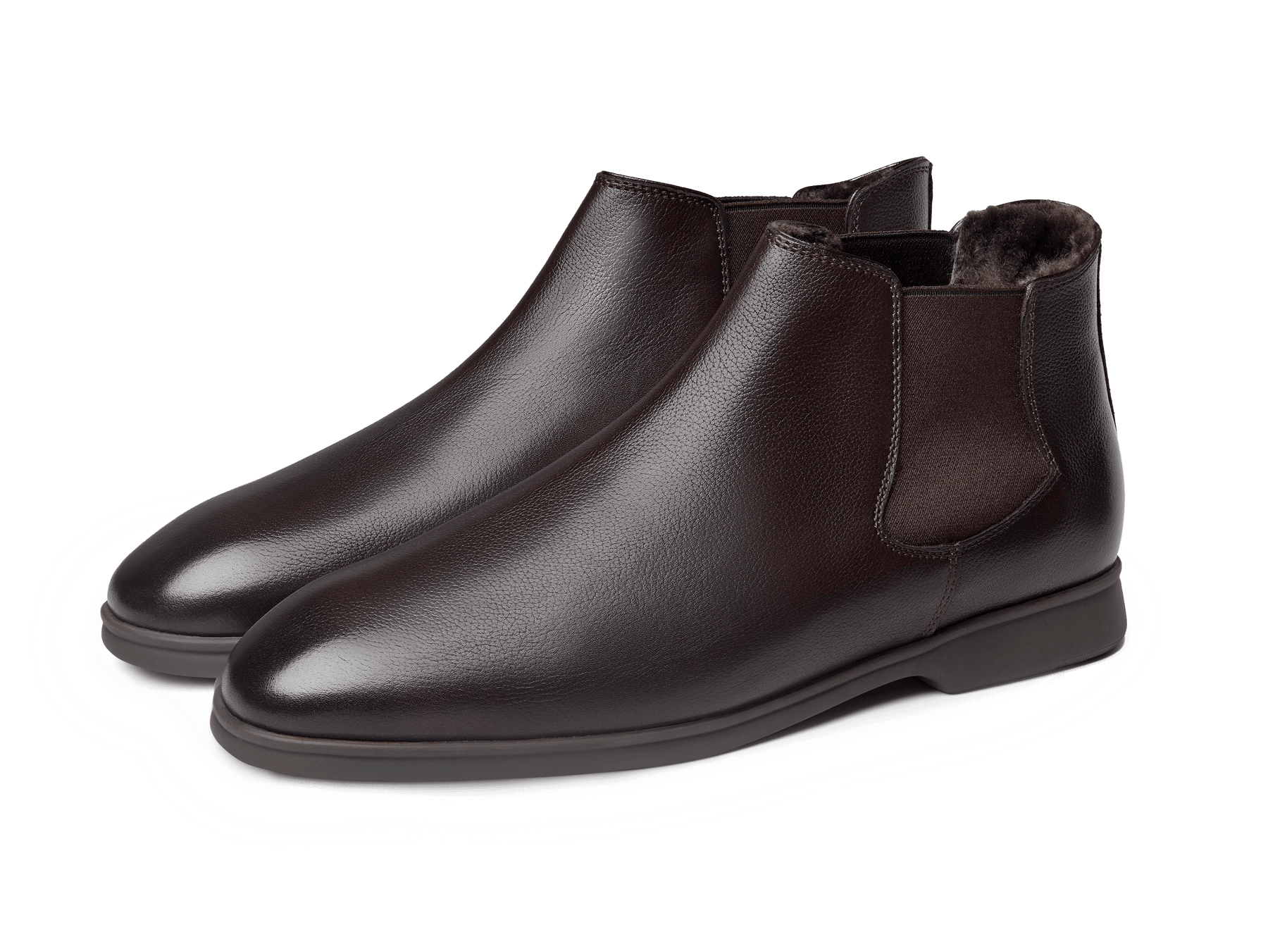 Rover Boots in Dark Brown Grain Calf with Shearling Lining