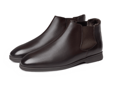 Rover Boots in Dark Brown Grain Calf with Shearling Lining