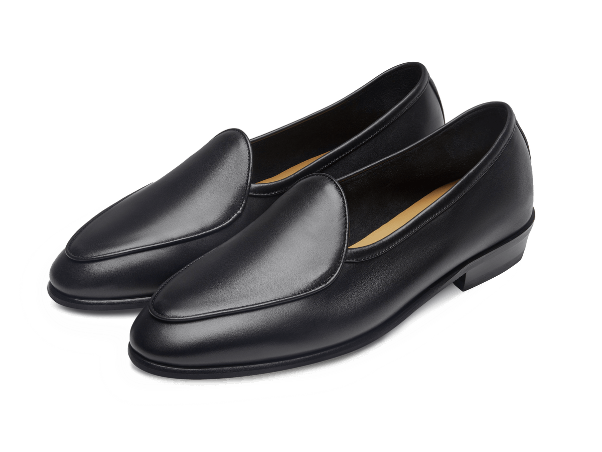 Sagan Classic Plain Black Drape Calf Brown leather sole