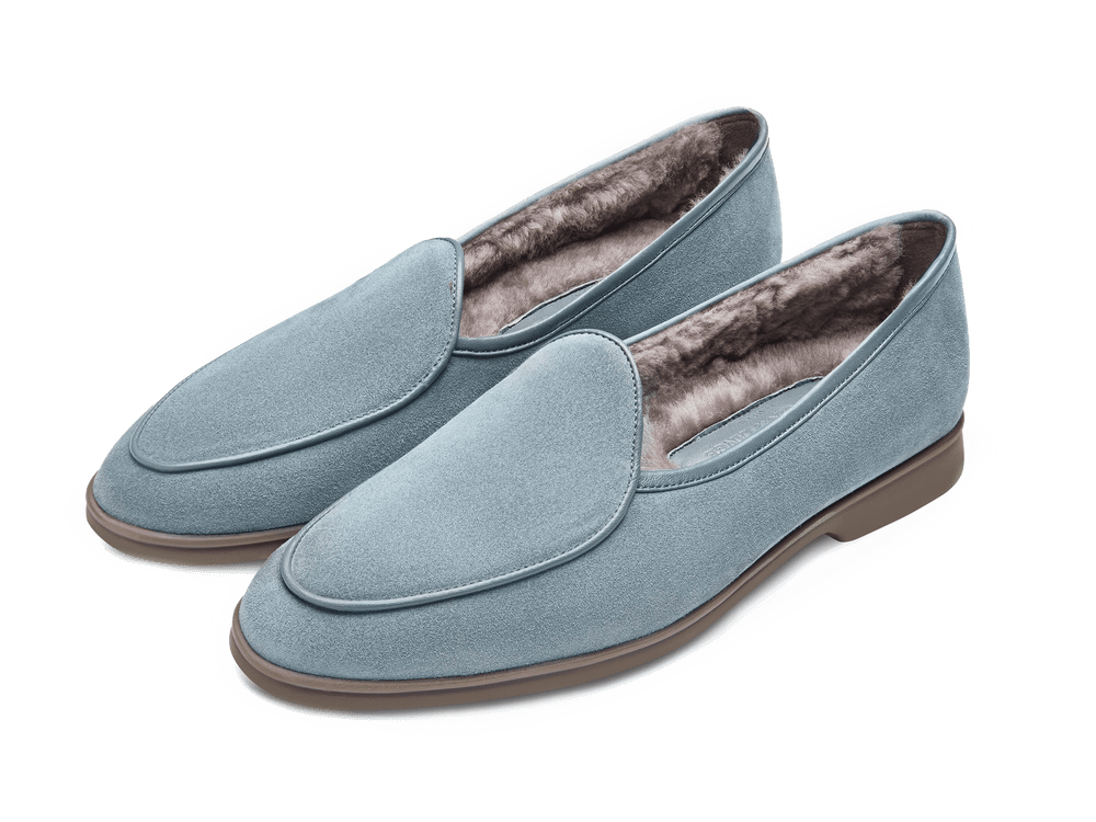 Stride Loafers in Thunder Blue Glove Suede with Shearling Lining