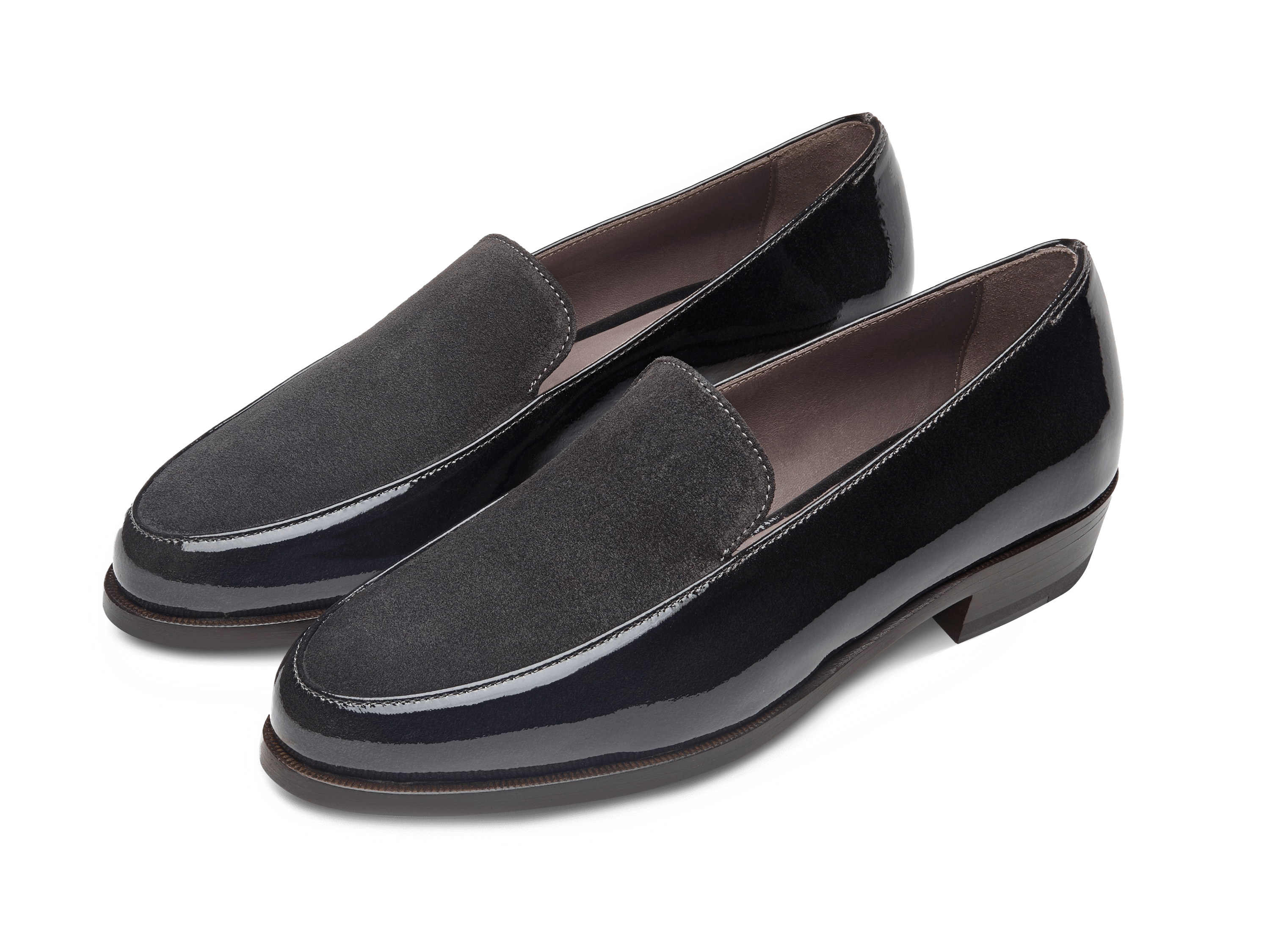 Ada Loafers in Peppercorn Patent and Glove Suede