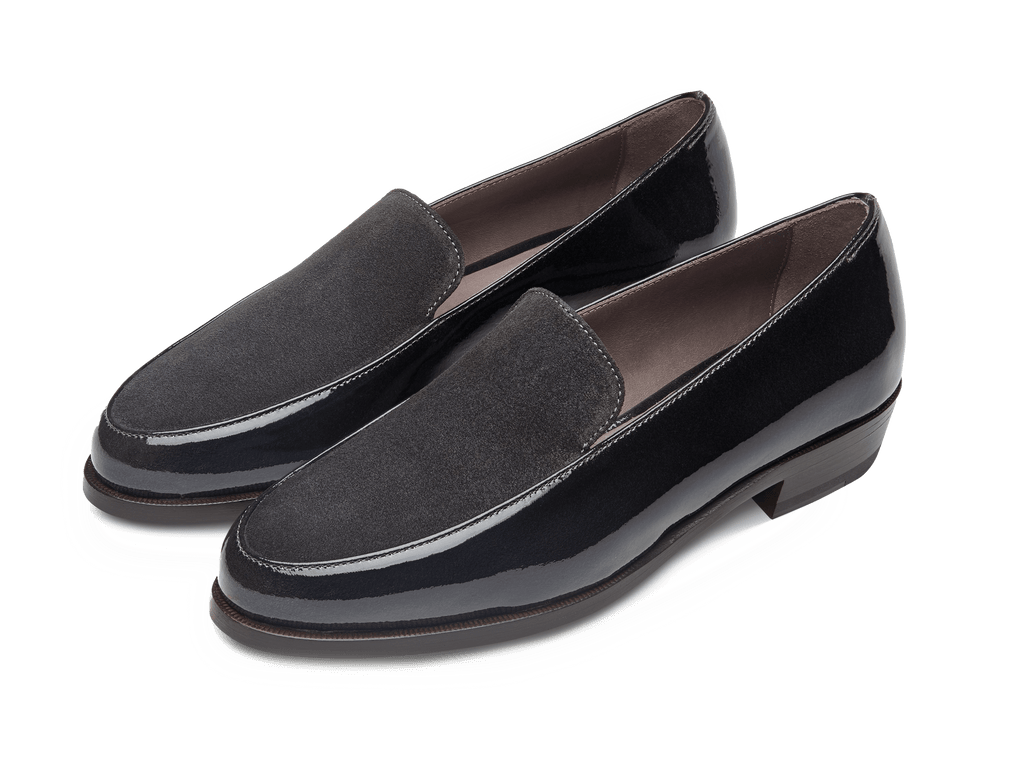 Ada Loafers In Peppercorn Patent And Glove Suede Baudoin And Lange 