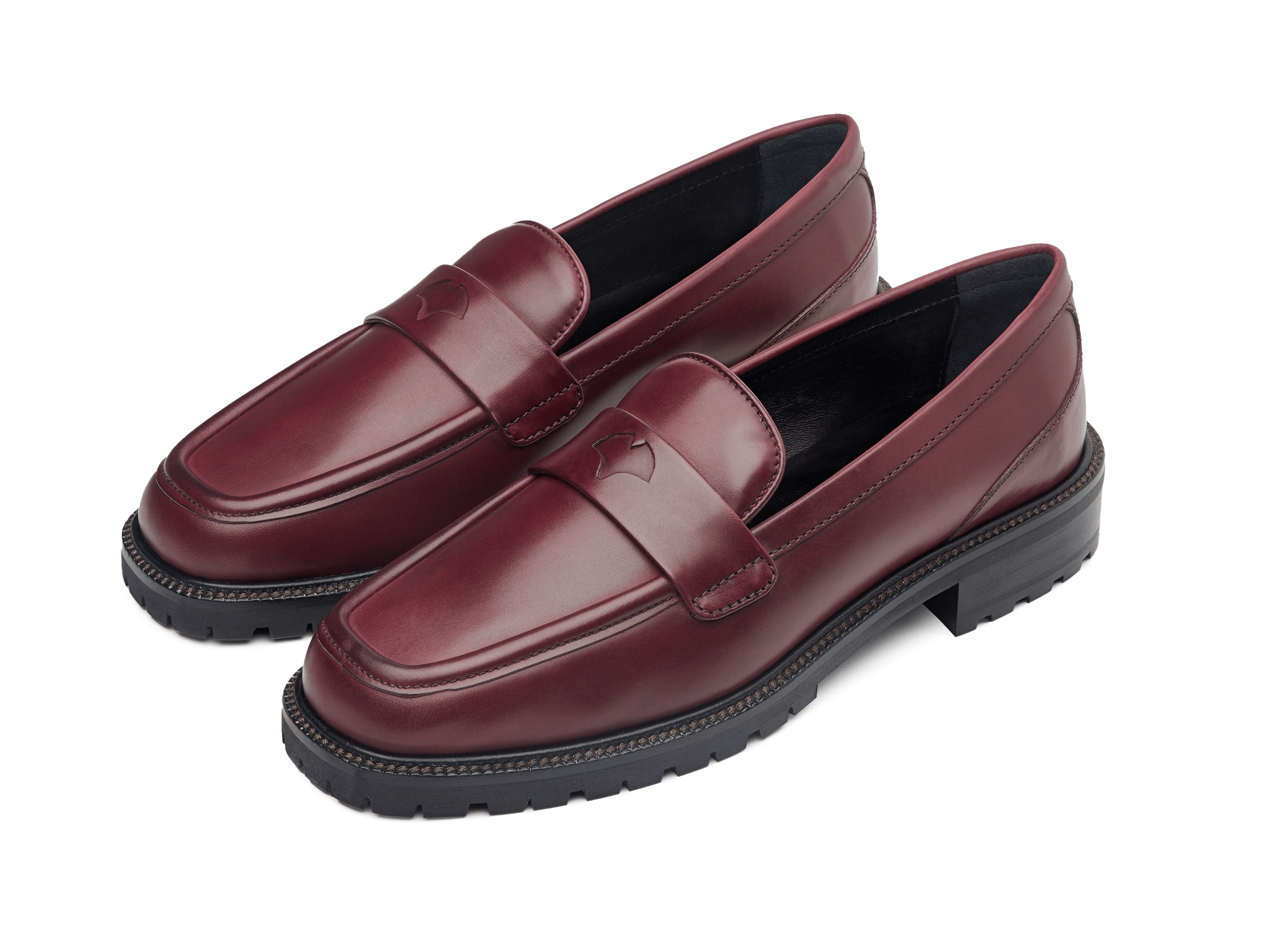 Charlotte Penny Loafers in Crimson Calf with Rubber Sole