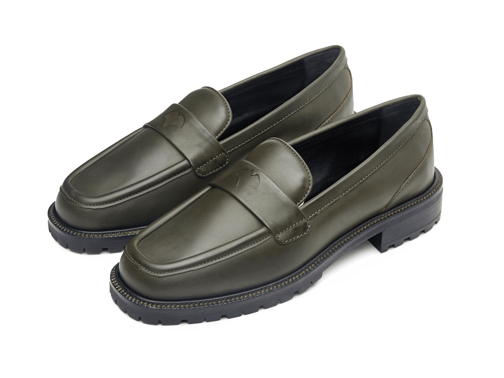 Charlotte Penny Loafers in Deep Green Calf with Rubber Sole