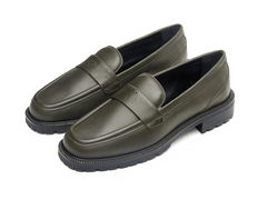 Charlotte Penny Loafers in Deep Green Calf with Rubber Sole