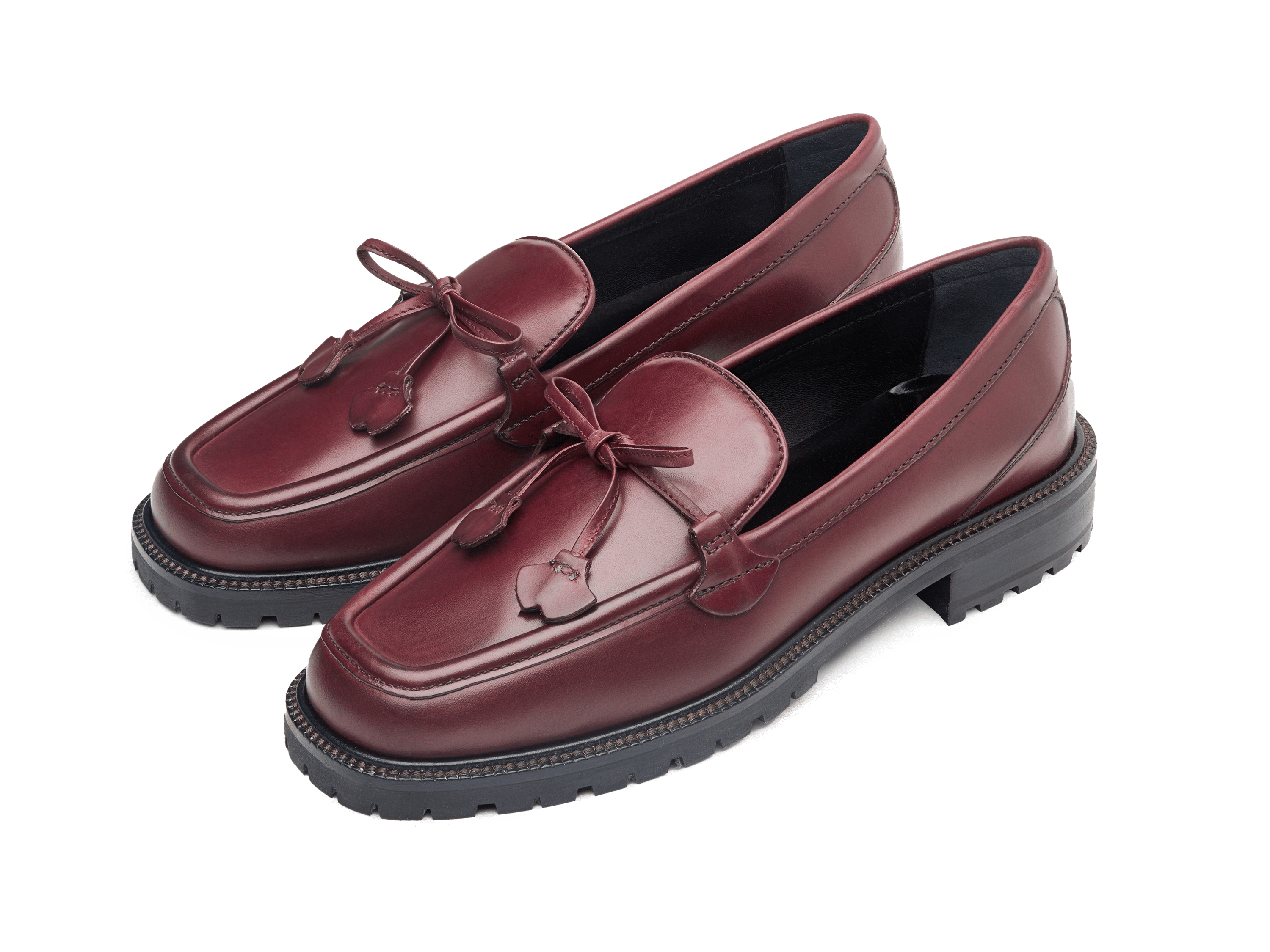 Charlotte Lace Loafers in Crimson Calf with Rubber Sole