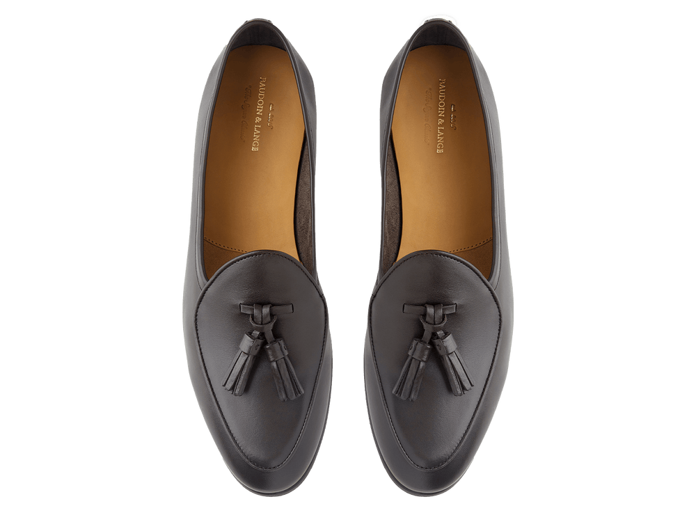 Sagan Classic Tassel Loafers in Dark Brown Drape Calf with Rubber Sole