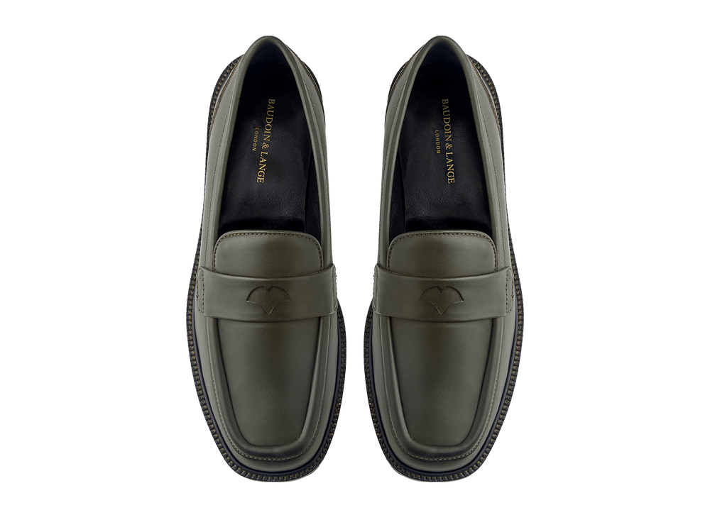 Charlotte Penny Loafers in Deep Green Calf