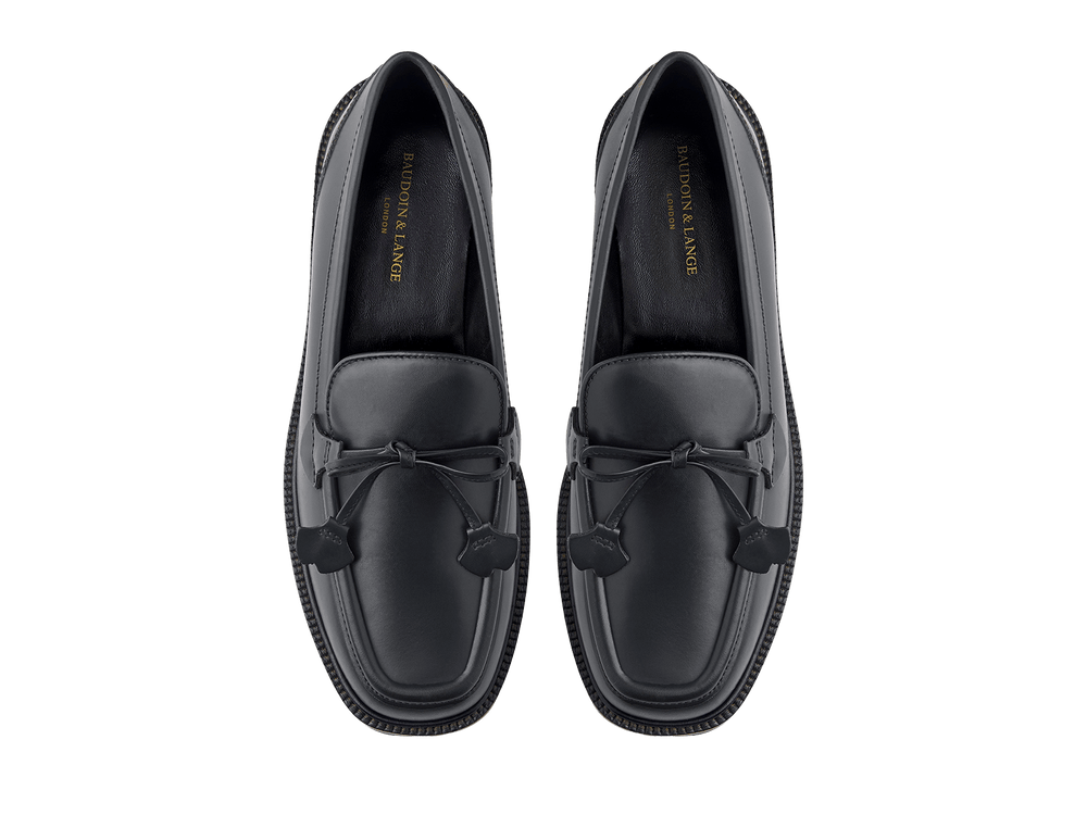 Charlotte Lace Loafers in Black Calf with Rubber Sole