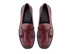 Charlotte Lace Loafers in Crimson Calf with Rubber Sole