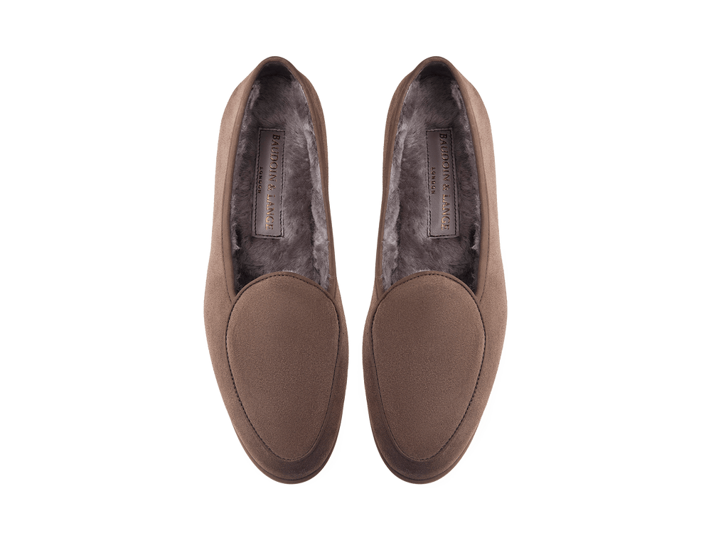 Stride Loafers in Deep Taupe Suede with Shearling Lining