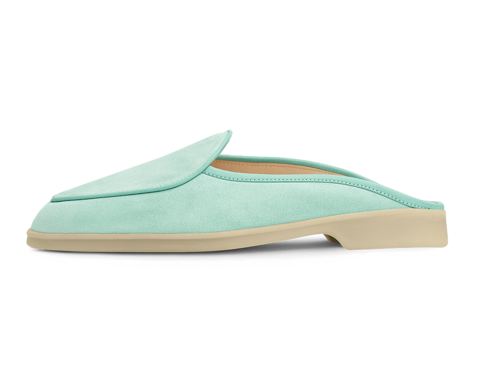 Stride Mule Loafers in Acqua Glove Suede Natural Sole