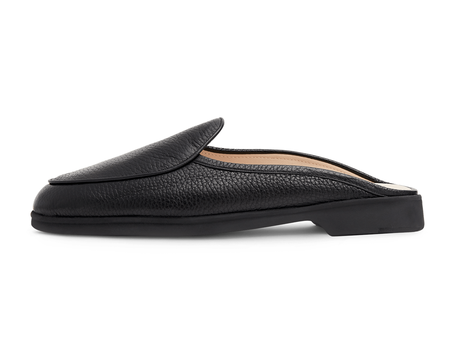 Stride Mule Loafers in Black Deerskin Dark Sole