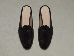 Stride Penny Mule Loafers in Black Milled Calf