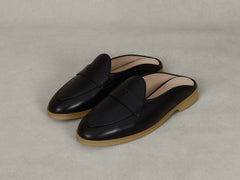 Stride Penny Mule Loafers in Black Milled Calf