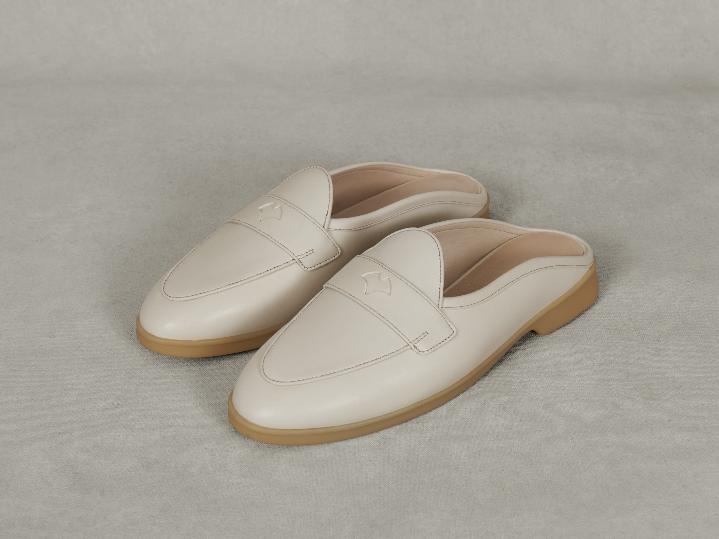 Stride Penny Mule Loafers in Blanc Cassè Milled Calf