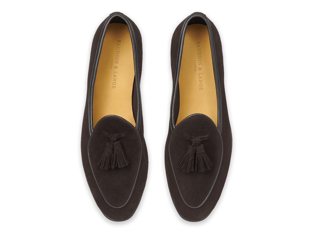 Sagan Classic Tassel Loafers in Lusitanias Dark Brown Suede
