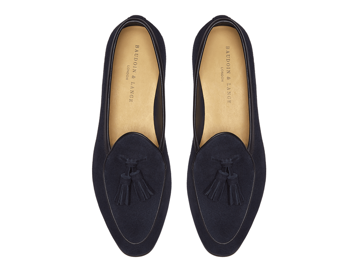 Sagan Rubber Tassel Loafers in Midnight Navy Asteria Suede