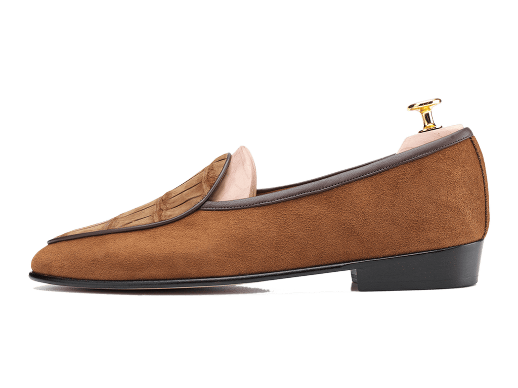 Sagan Classic Precious Leather Loafers in Tan Suede and Tan Nubuck Crocodile