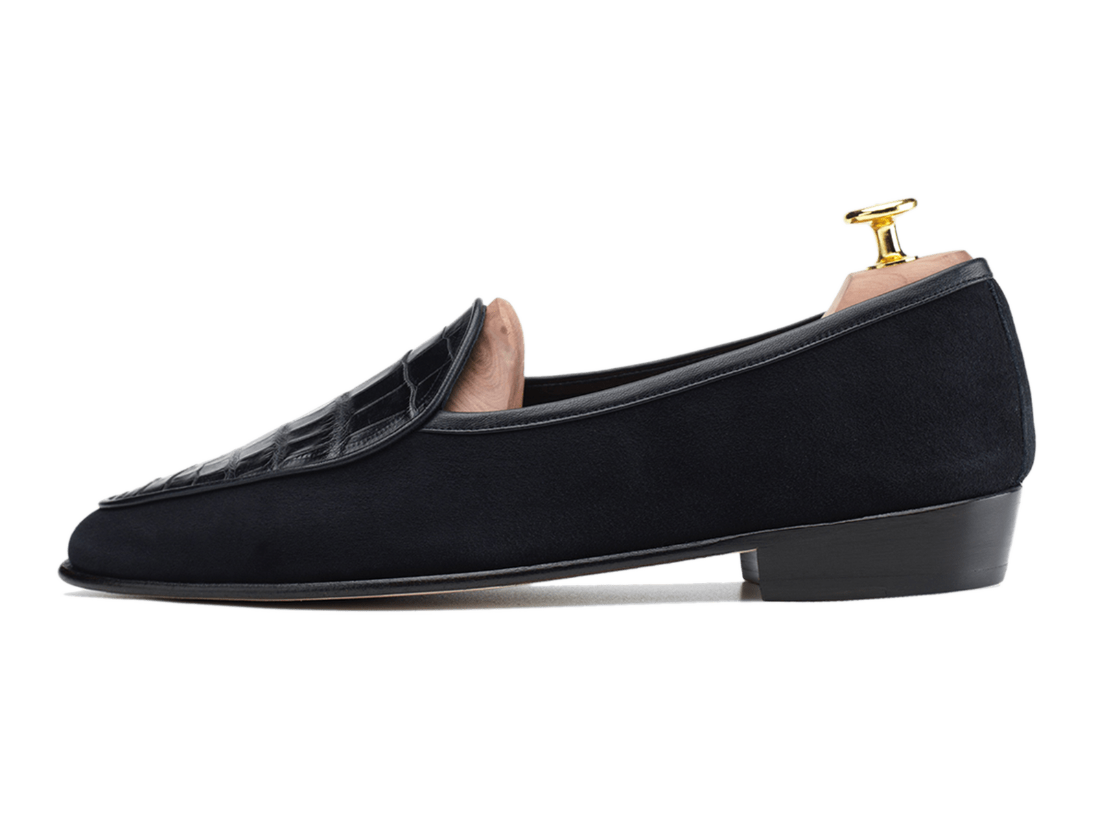 Suede and Alligator Black Loafers