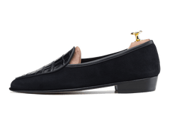 Suede and Alligator Black Loafers