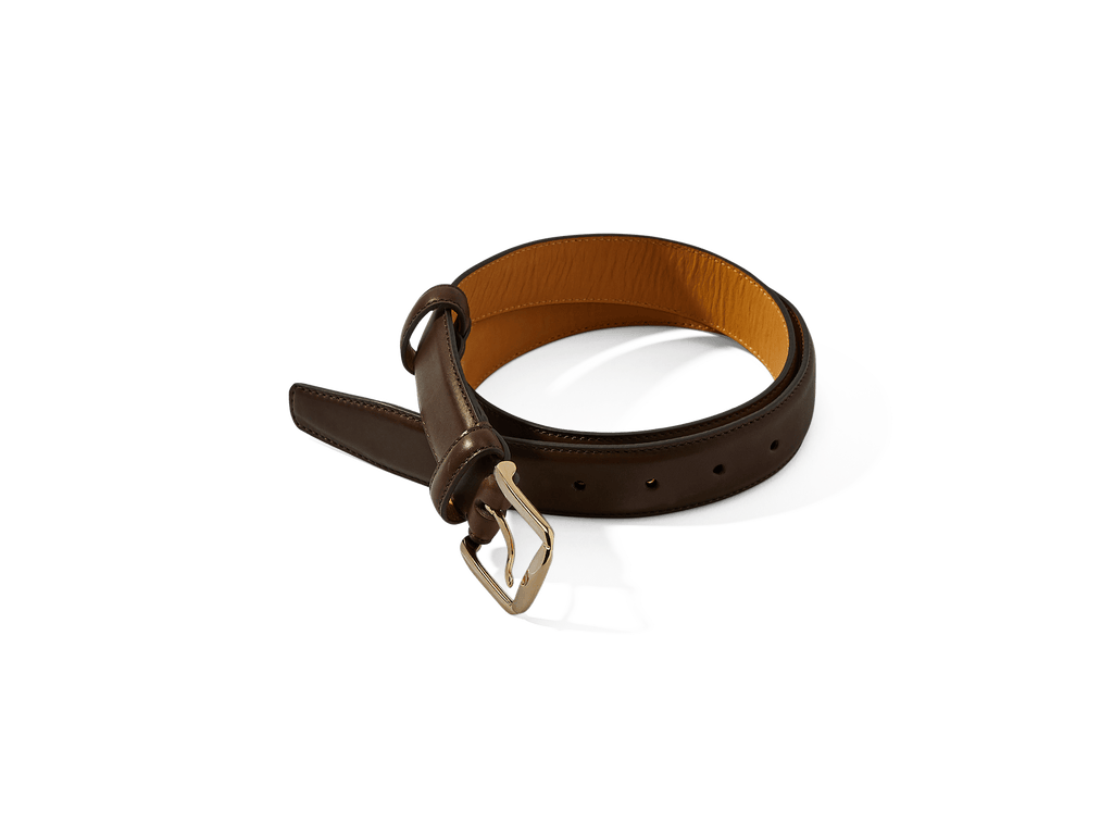 Sagan Belt Buckle in Dark Oak Marmo Calf with Pale Gold Buckle (4375607410765)