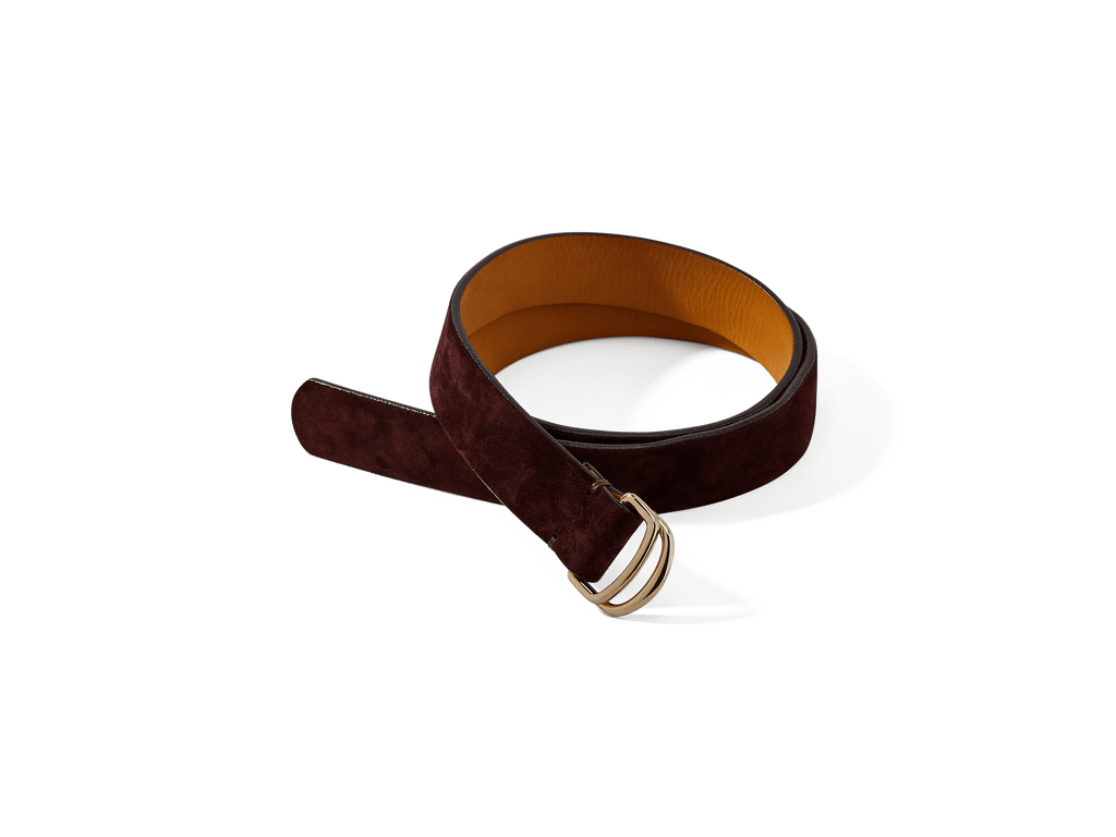 Sagan Belt Rings in Oxblood Glove Suede with Pale Gold Rings (4375607672909)