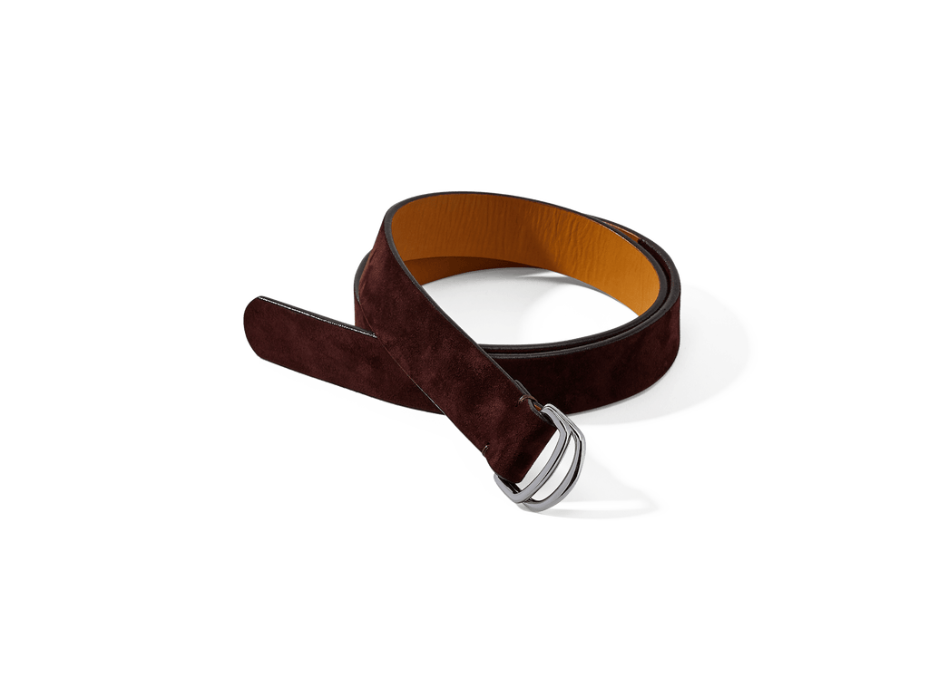 Sagan Belt Rings in Oxblood Glove Suede with Silver Rings (4375607803981)